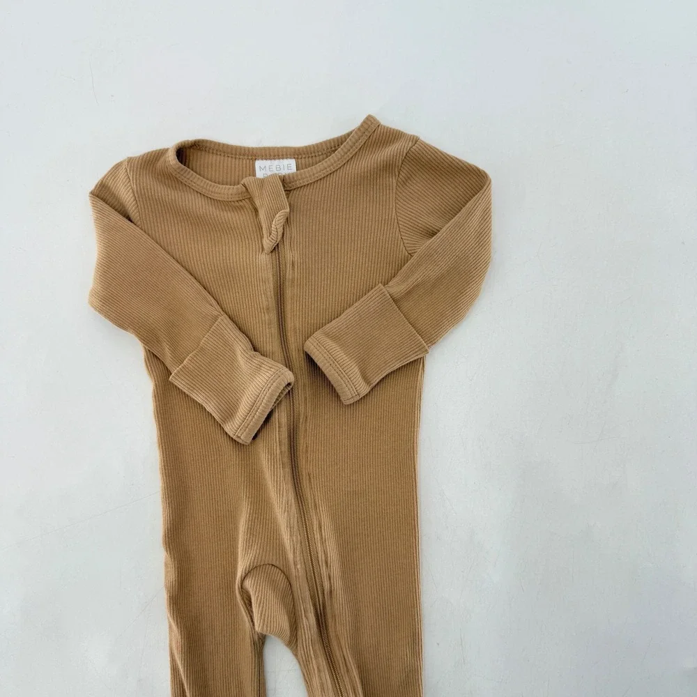 Mebie Baby 3-6M Brown Organic Cotton Ribbed Footed Pajamas Romper Jumpsuit‎